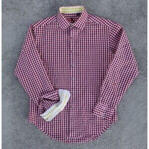 Robert Graham Shirt Mens M Medium Pink Check Button Up Long Sleeve Flip Cuff